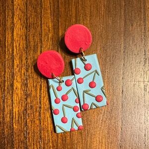 Red and Blue Cherry Clay Earrings